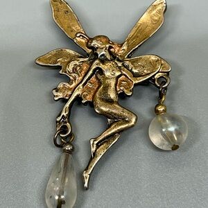 Vintage Enchanting Fairy Carrying 2 Bead Lanterns Brooch